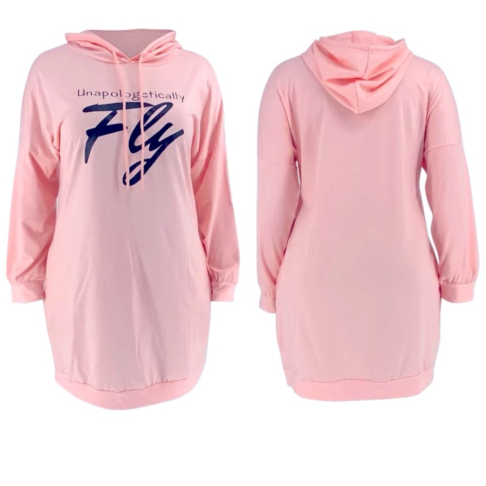 Pink Hooded Sweatshirt Dress